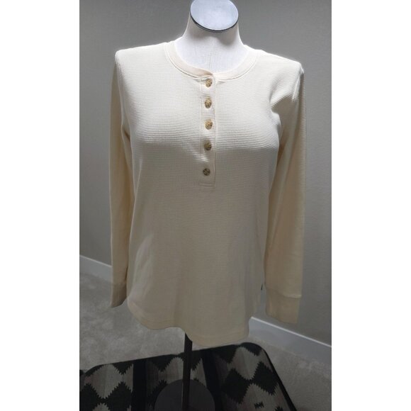 Duluth Trading Womens Waffle Knit Henley Long Sleeve Shirt L Beige - Picture 1 of 9